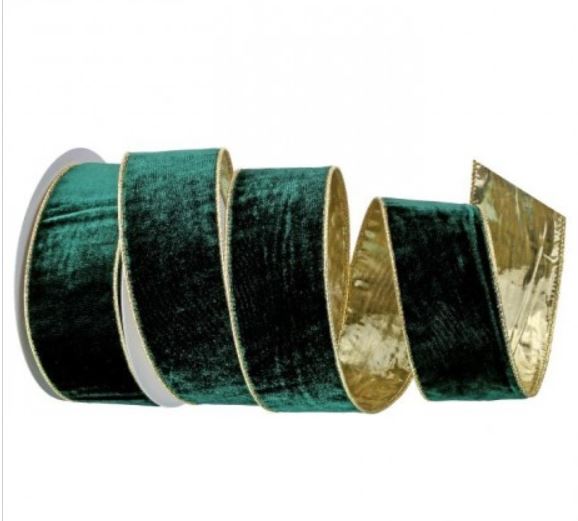 Hunter Green and Gold Deluxe Velvet Ribbon