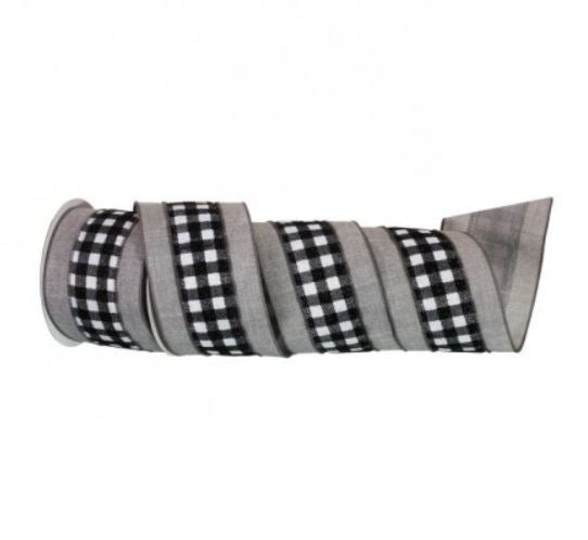 Black White and Grey Metallic Check Solid Edge Ribbon