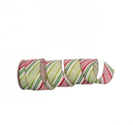 Red Emerald and White Glitter Candy Striped Ribbon