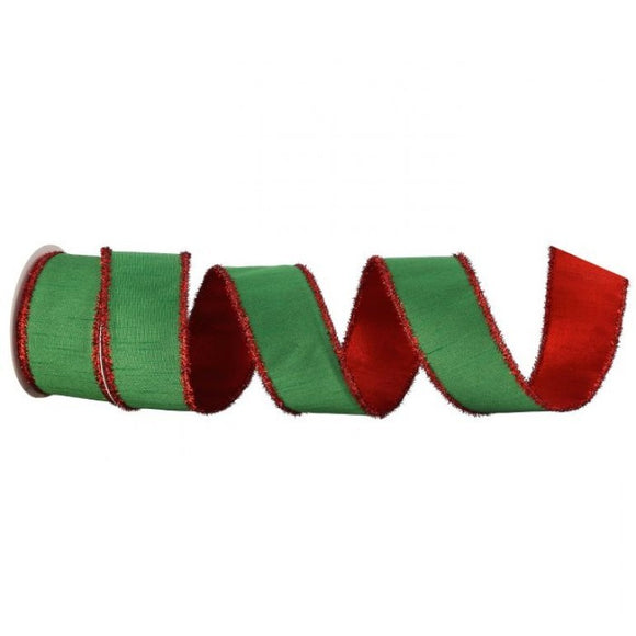 Red and Green Metallic Edge Fused Dupioni Ribbon