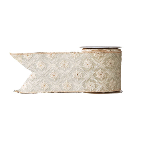 Ivory and Gold Gold Accent Snowflake Ribbon