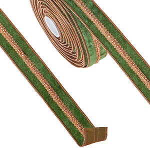 Green and Gold Jeweled Velvet Wired Ribbon