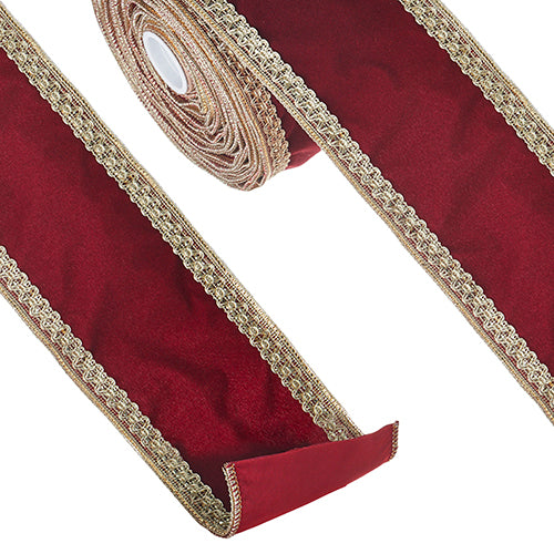 Burgundy and Gold Gold Trimmed Wired Ribbon