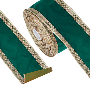 Emerald and Gold Gold Trimmed Wired Ribbon