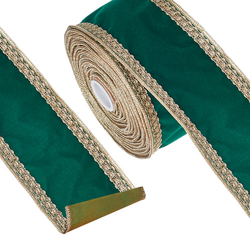 Emerald and Gold Gold Trimmed Wired Ribbon