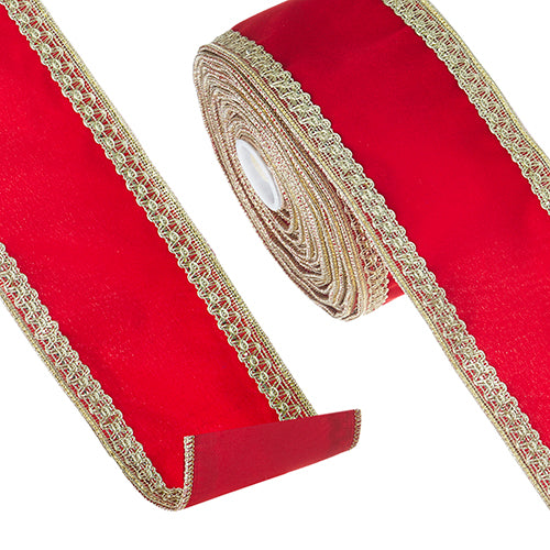 Red and Gold Gold Trimmed Wired Ribbon
