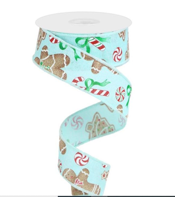 Ice Blue Red Emerald and Brown Gingerbread Candy Ribbon