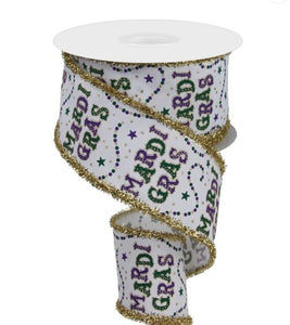 Love That Ribbon White Gold Purple and Emerald Mardi Gras Beads Ribbon With Tinsel Edge RGA870727