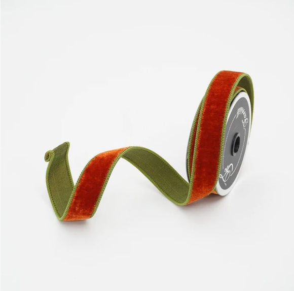 Cinnamon and Olive Two Tone Velvet Ribbon