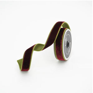 Burgundy and Olive Two Tone Velvet Ribbon
