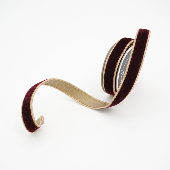 Burgundy and Gold Two Tone Velvet Ribbon