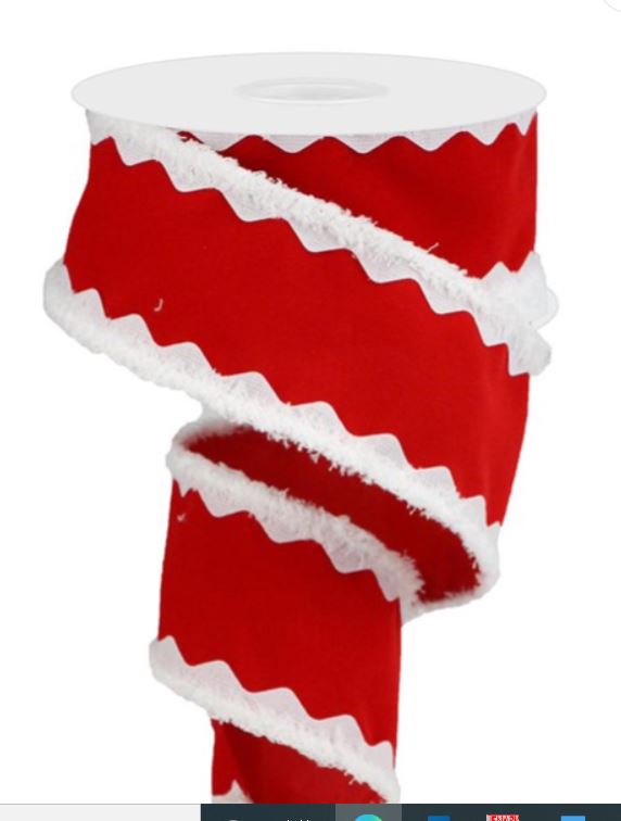 Love That Ribbon Red and White Velvet Ribbon With Ric Rac Edge RL1966