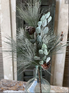 Frosted Green and Brown Glacial Mist Pine Spray